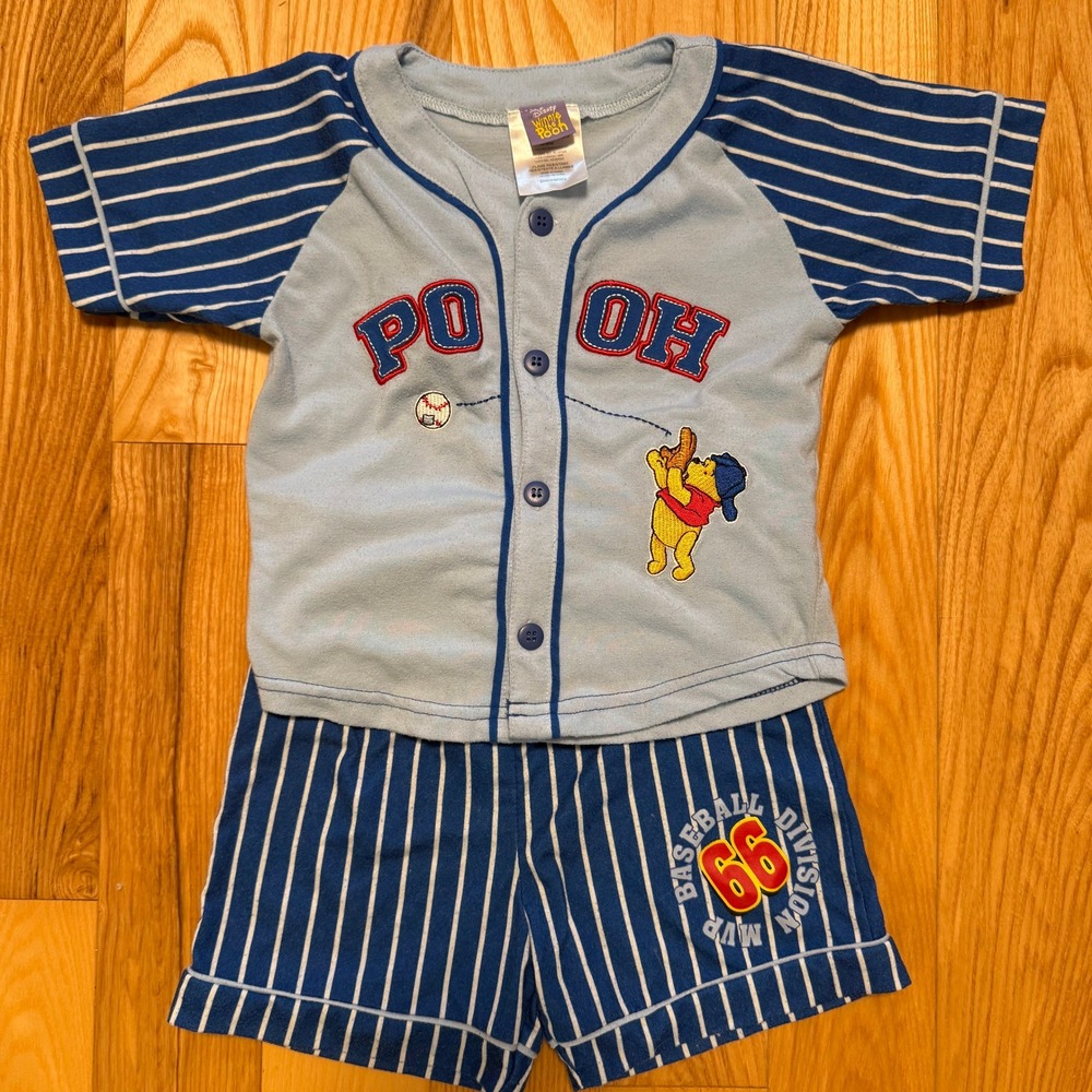 Vintage Winne the Pooh Outfit Toddler 24 Months Baseball Pajama Shorts‎ TShirt